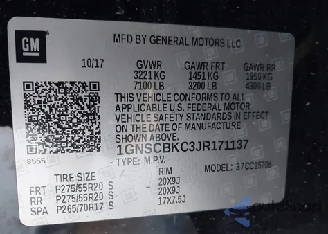 2018 Chevrolet Tahoe Lt z USA, uszkodzony, nr VIN 1GNSCBKC3JR171137